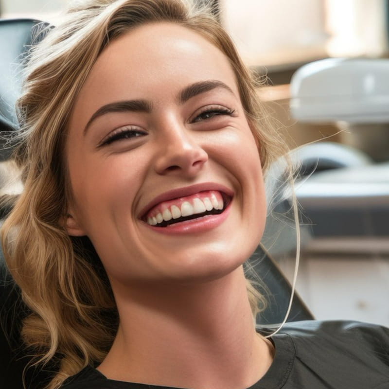 Woman smiling after deep cleaning teeth procedure